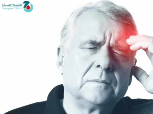 فردی که سرش را گرفته، نشان دهنده علائم سکته مغزی